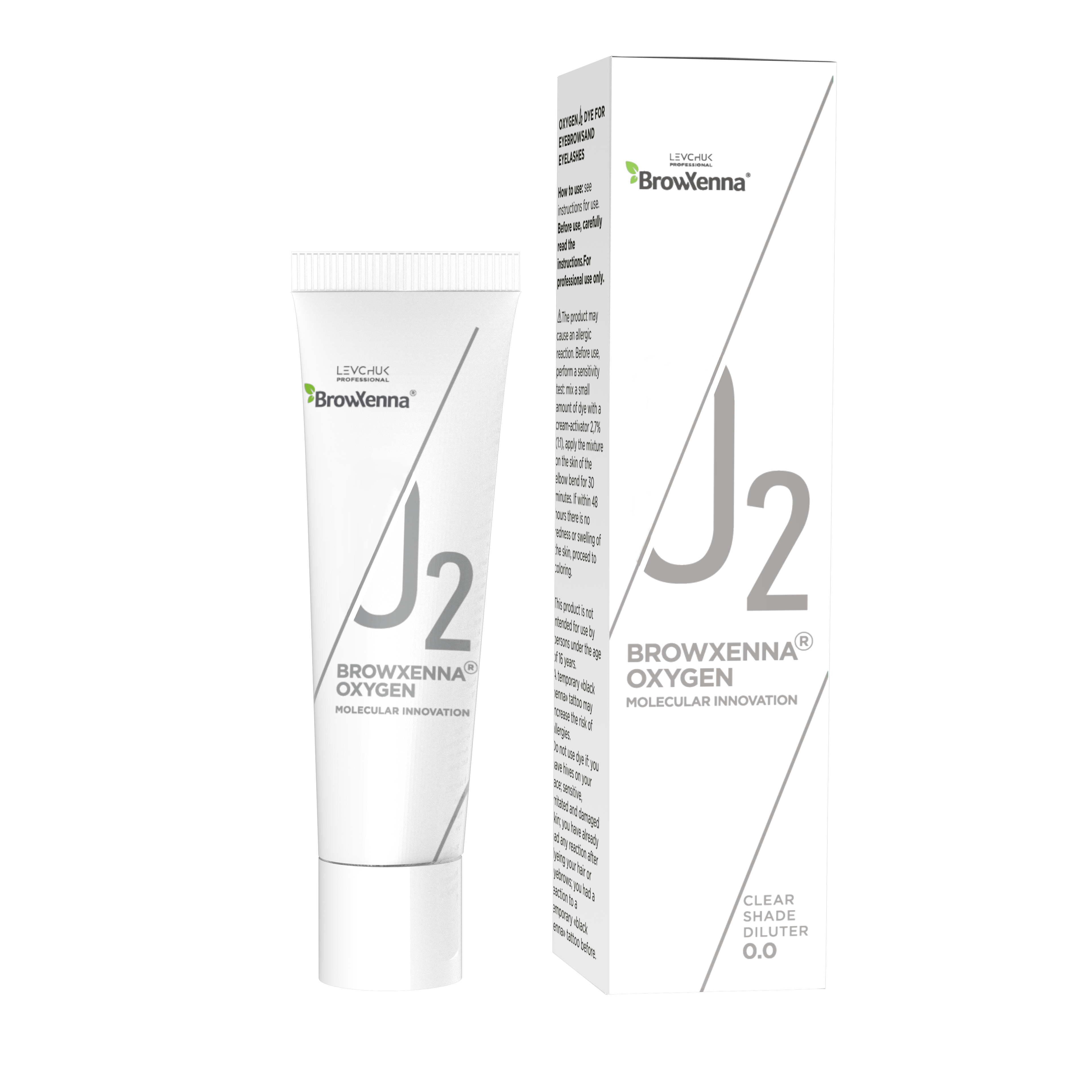 J2 BrowXenna Oxygen Molecular Innovation Clear Shade Diluter tube and box.