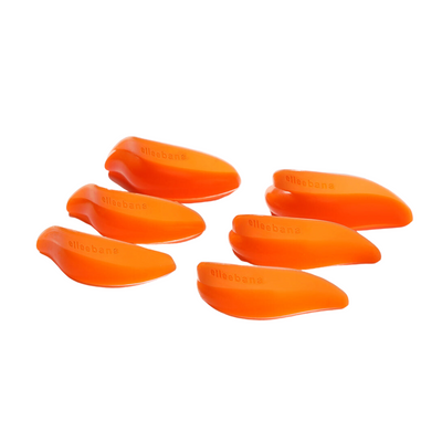 6 orange Flex shields displayed on a white background