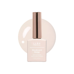 LLBA Boulevard Beige Gel Polish bottle with a white background and a glossy paint blob.