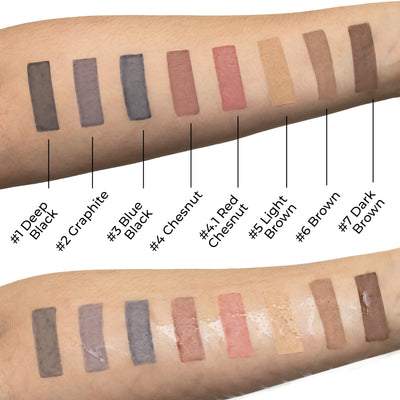 Bronsun Brow and Lash Dye colour swatches displayed on hands 