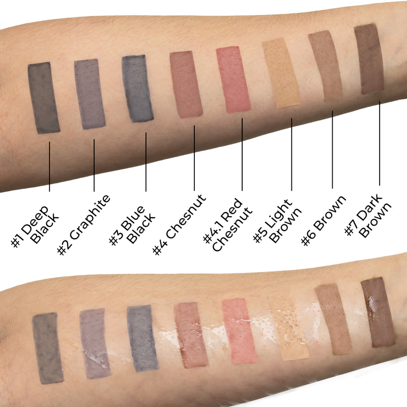 Bronsun Brow and Lash Dye colour swatches on hands 