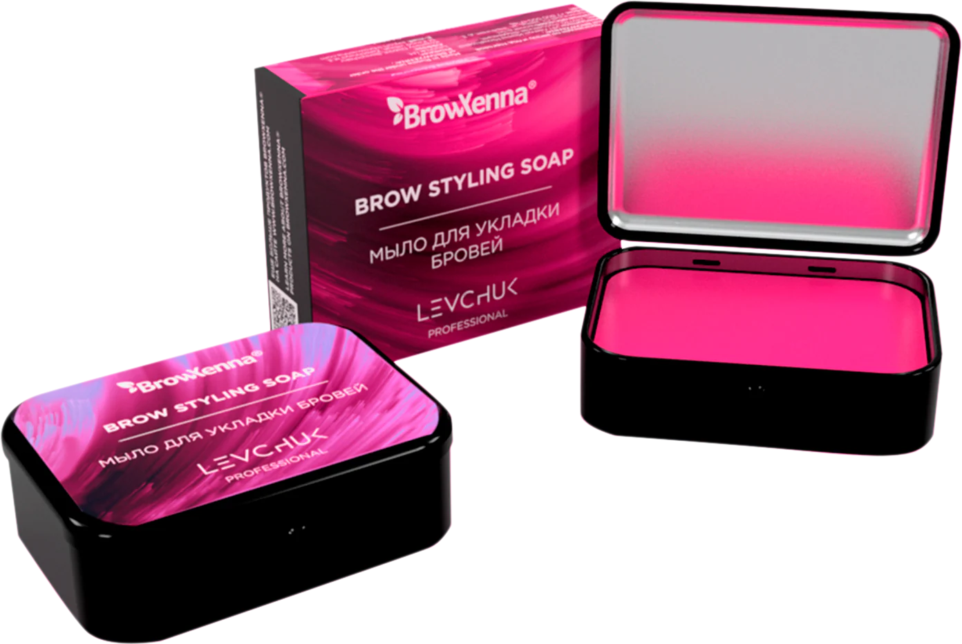 Brow styling soap package with both closed and opened box displayed