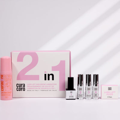 2in1 Lash lift and Brow Lamination - KIT Box & Products Over Light Background