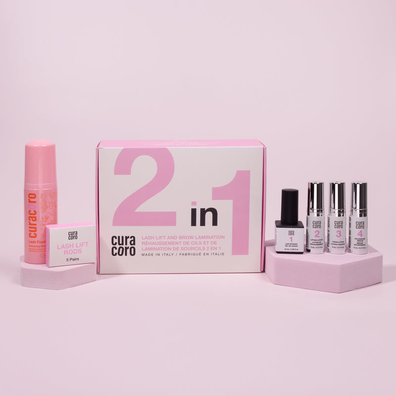 2in1 Lash lift and Brow Lamination - KIT Box & Products Over Light Background