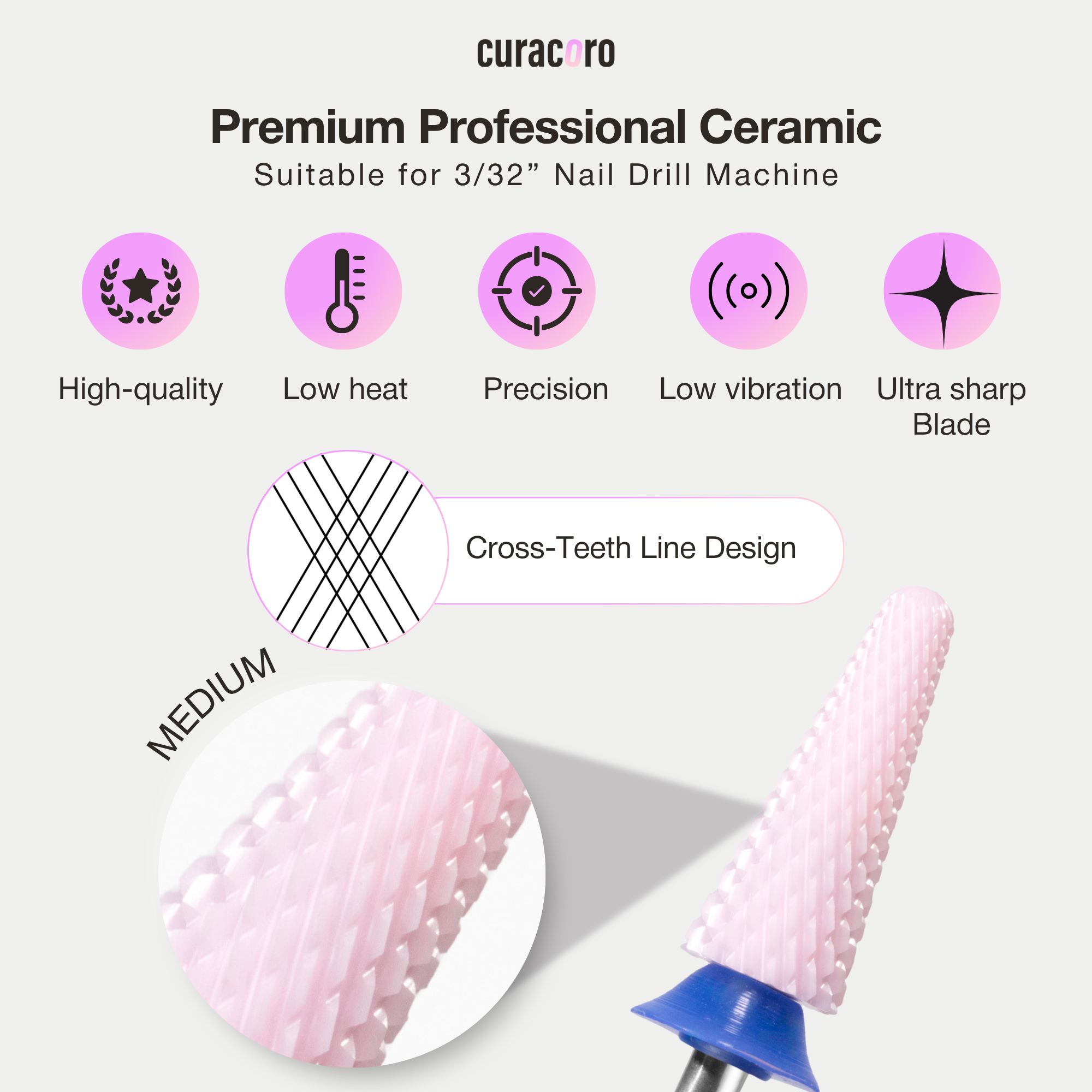 Ceramic Nail Drill Bit - Big Cone Bit – Medium, 3/32"