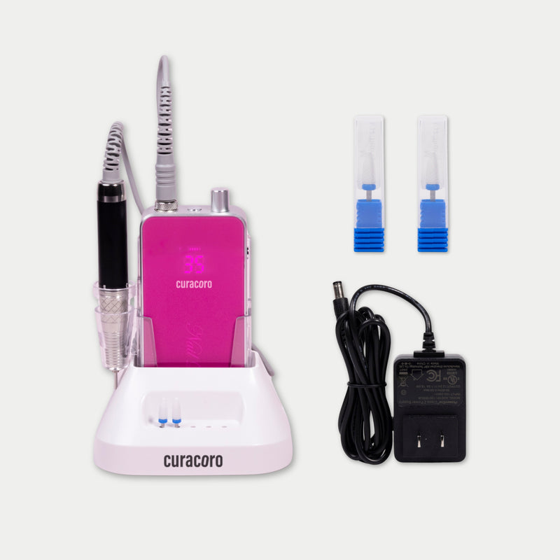 Professional 35K Brushless Nail Drill & Accessories Over White Background