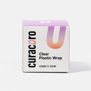 Curacoro clear plastic wrap packaging, 42mm x 200m, for brow lamination, on a white background.