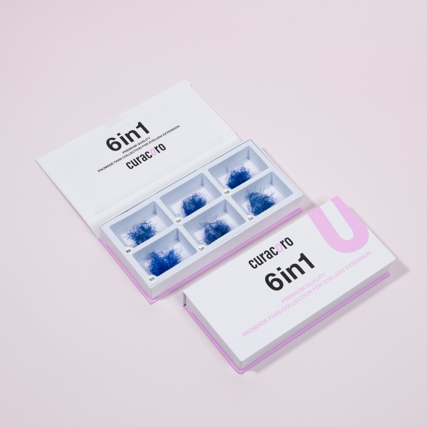 6in1 Mix Promade Fans in Blue Over Pink Background