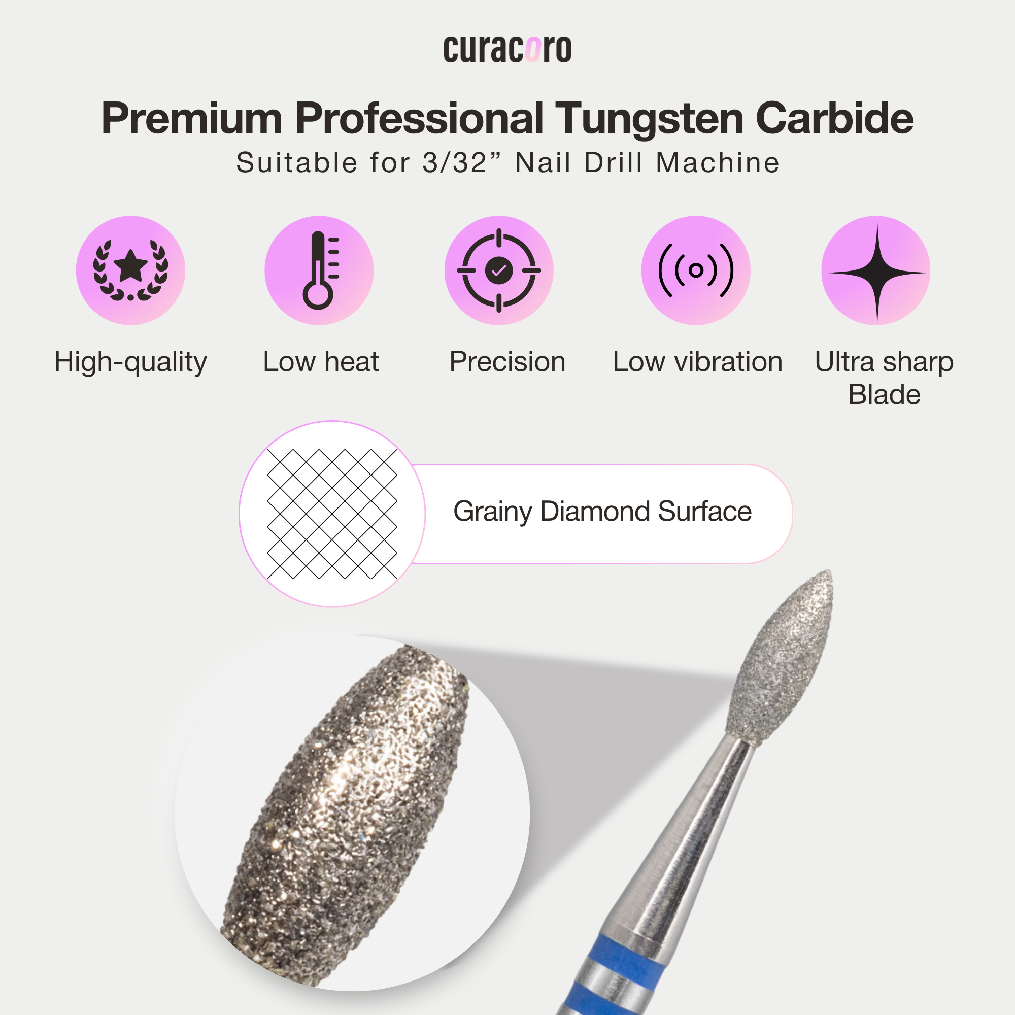 Cuticle Nail Drill Bit – Diamond Bit 2.1×5.7mm (Nib) - Medium/Fine