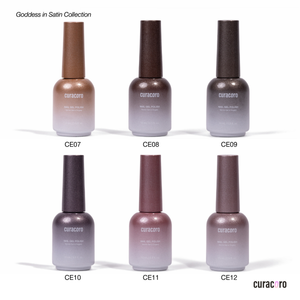 Curacoro nail polish bottles in various shades on a white background