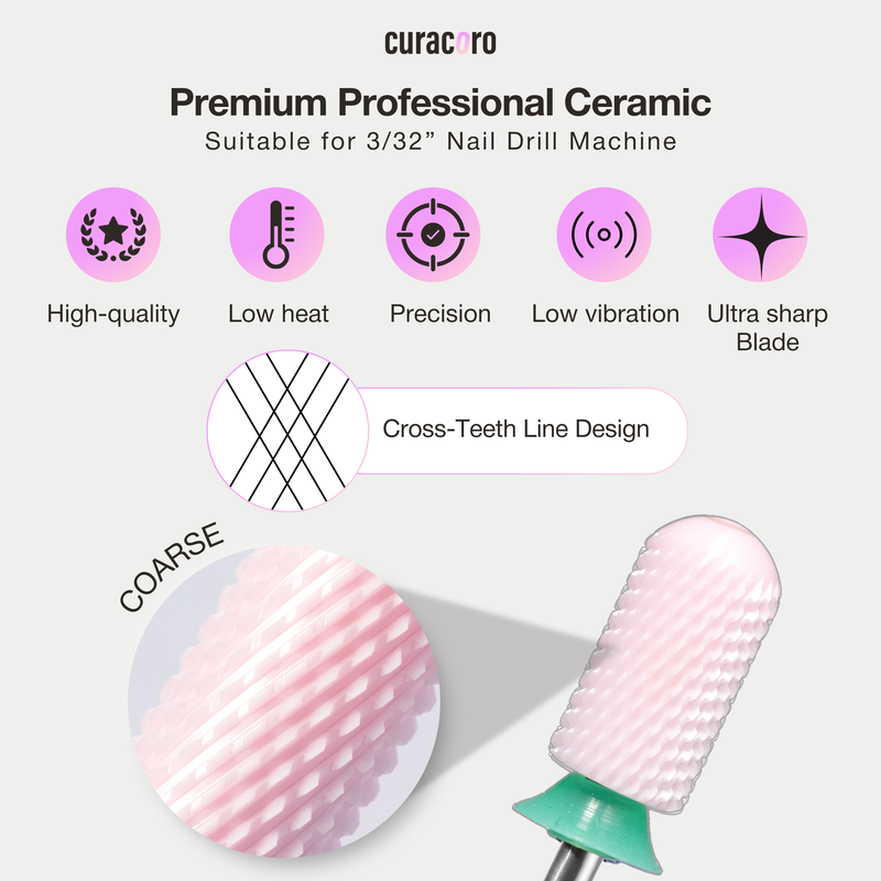 Ceramic Nail Drill Bit - Large Barrel Smooth Top Bit – Coarse 3/32"