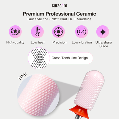 Ceramic Nail Drill Bit - Large Barrel Smooth Top Bit – Fine 3/32"