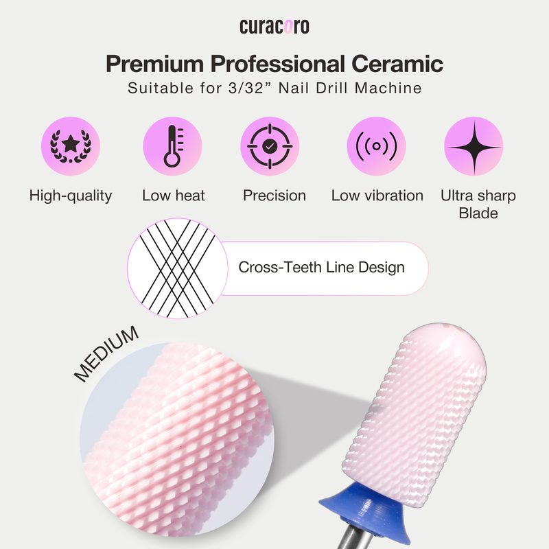 Ceramic Nail Drill Bit - Large Barrel Smooth Top Bit - Medium 3/32"