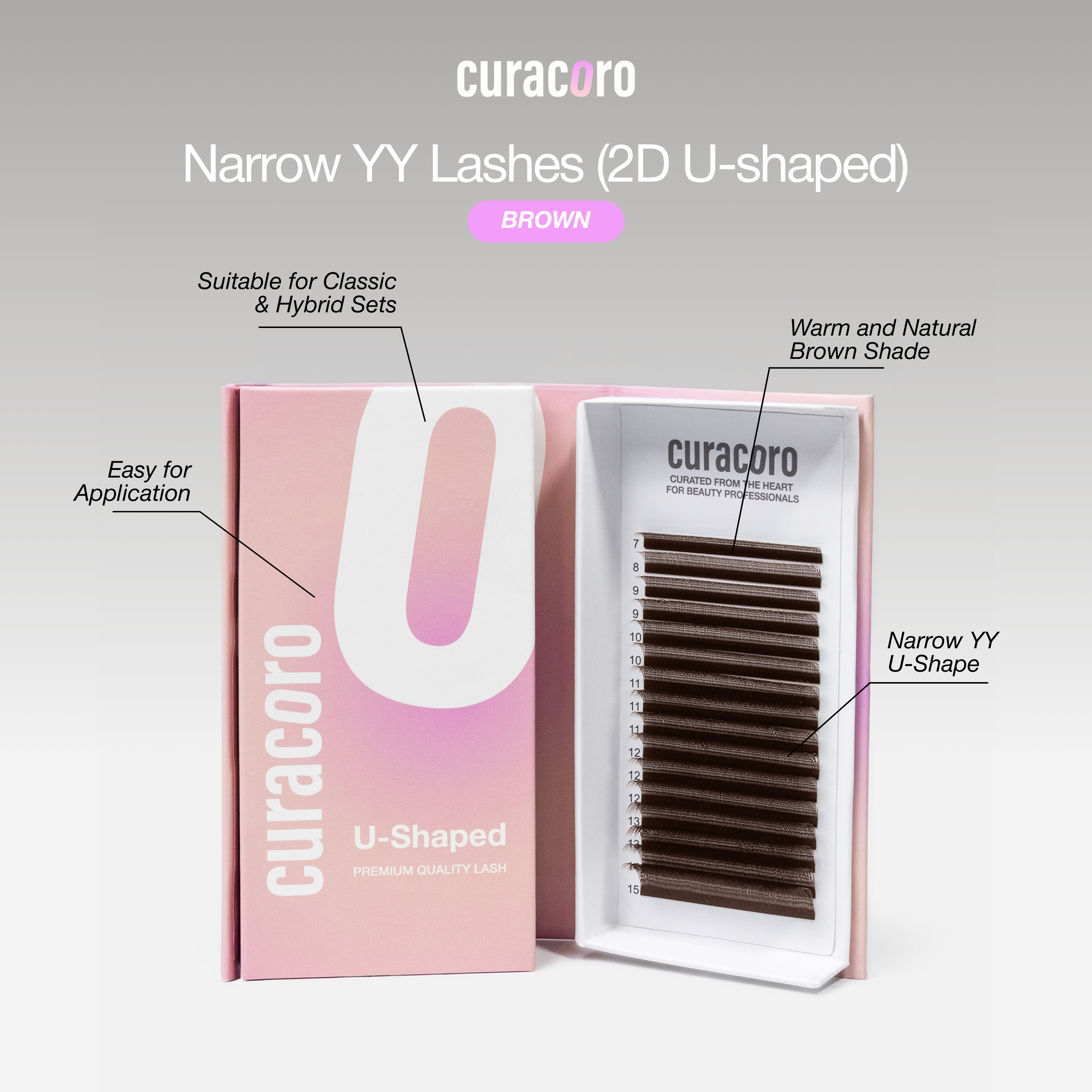 Narrow YY Lashes (2D U-shaped lashes) - Brown