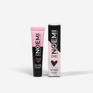 Noemi Hybrid Brow & Lash Dye - Dark Brown Bottle & Box Over White Background