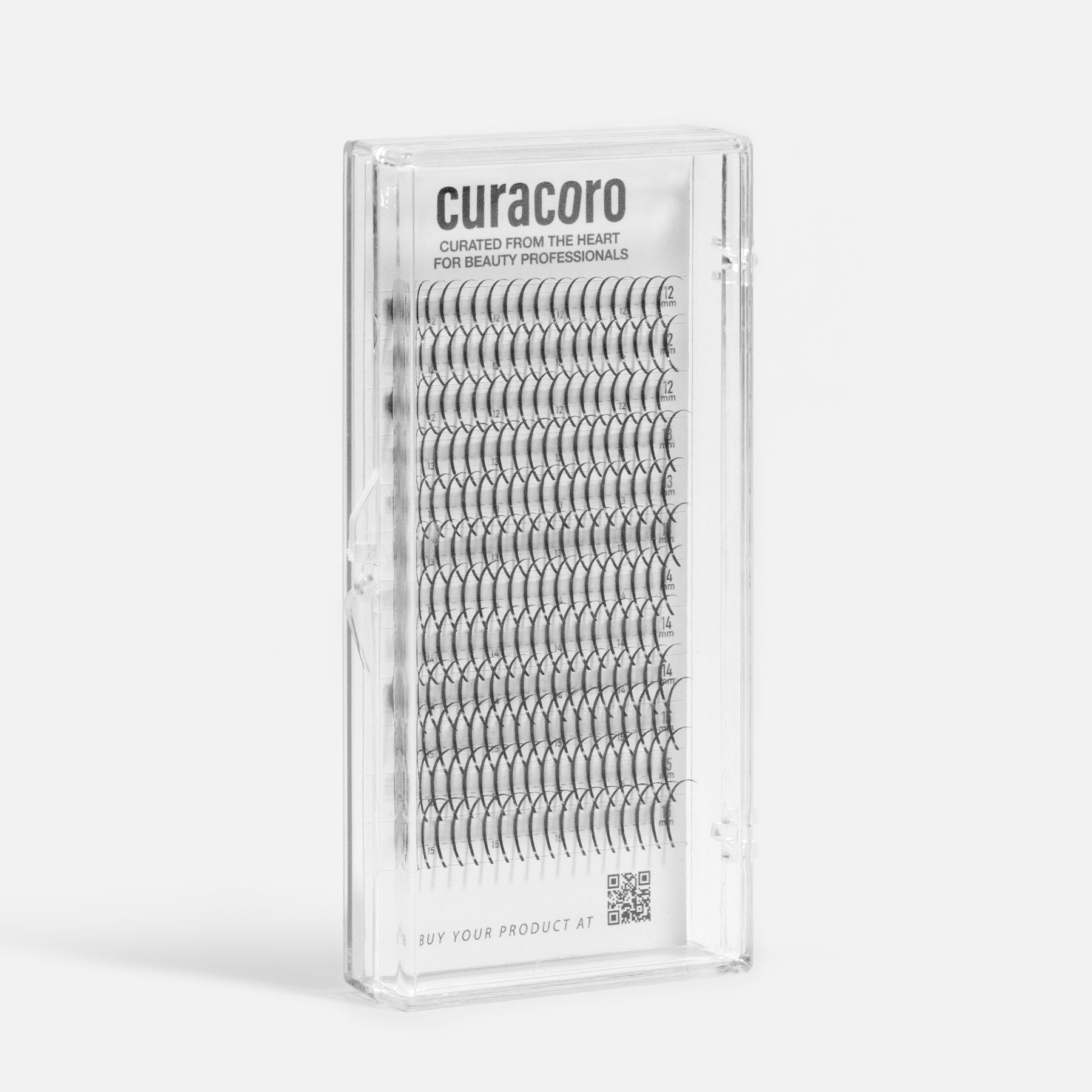 Curacoro Spike Closed Fans in clear plastic case, featuring 3D-6D volume lashes with 0.07-0.10 thickness on white background.