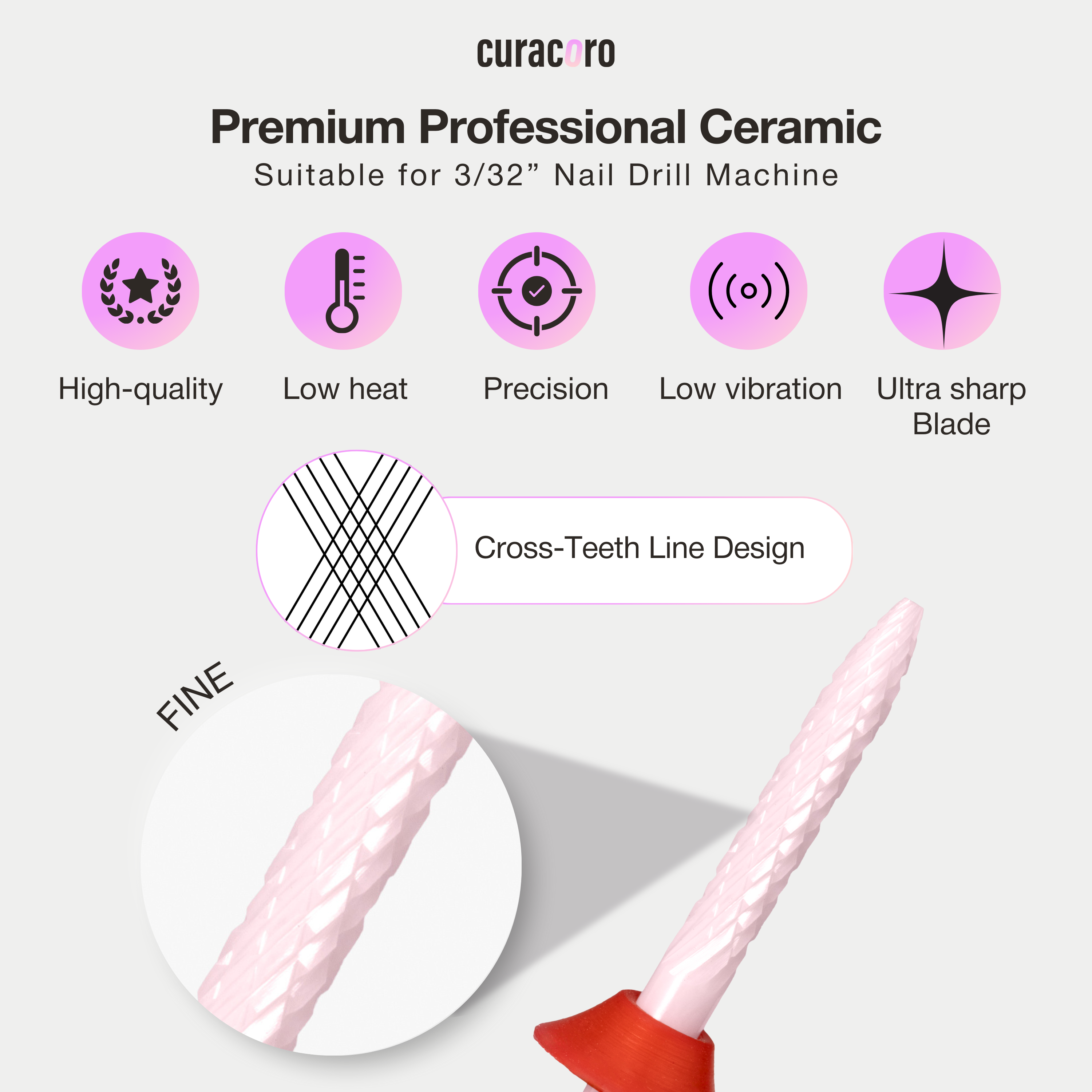 Ceramic Nail Drill Bit - Under Nail Cleaner Bit – Fine, 3/32"