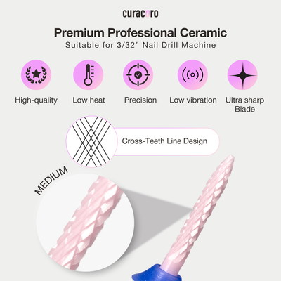 Ceramic Nail Drill Bit - Under Nail Cleaner Bit – Medium, 3/32"