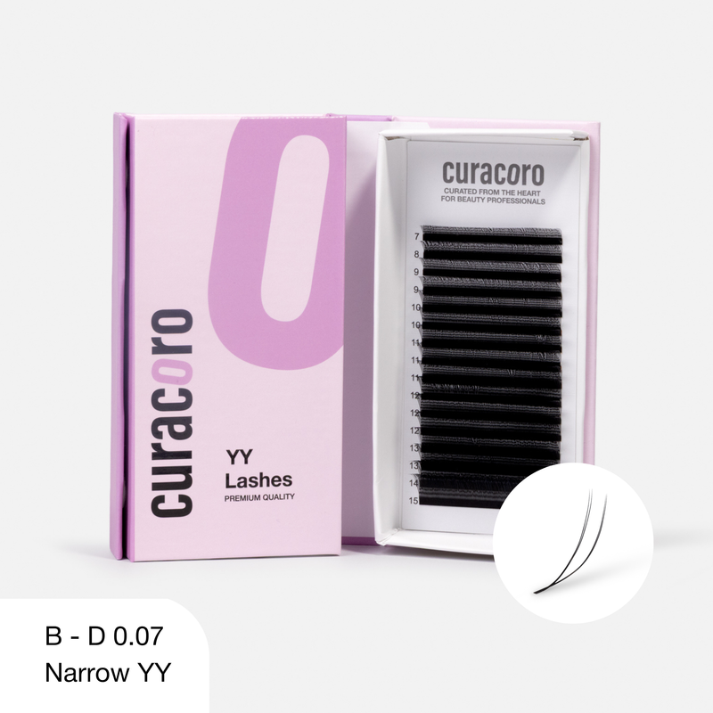 Narrow YY Lashes – Compact 2D Volume Fans for Hybrid & Classic Sets | Curacoro