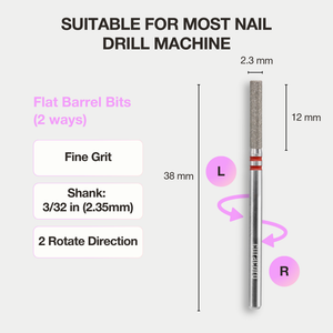 Cuticle Nail Drill Bit – Diamond Bit 2.3 × 12 mm (Flat Barrel) - Medium/Fine