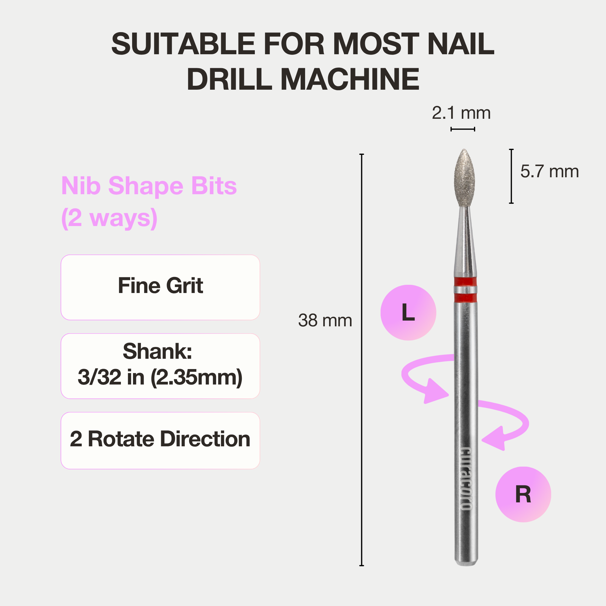 Cuticle Nail Drill Bit – Diamond Bit 2.1×5.7mm (Nib) - Medium/Fine