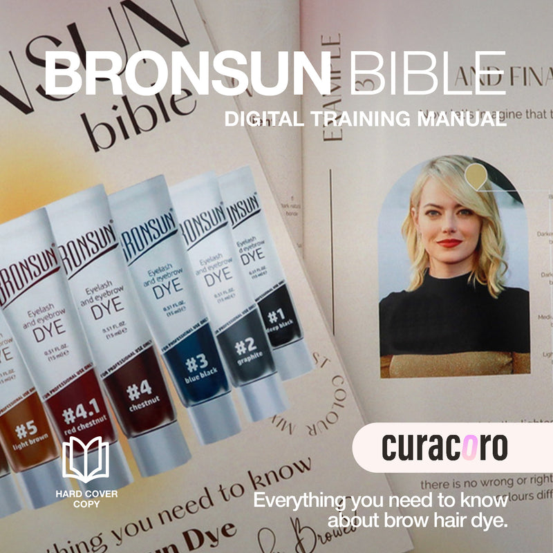 Bronsun Bible digital training manual with six tubes of eyebrow and eyelash dye.