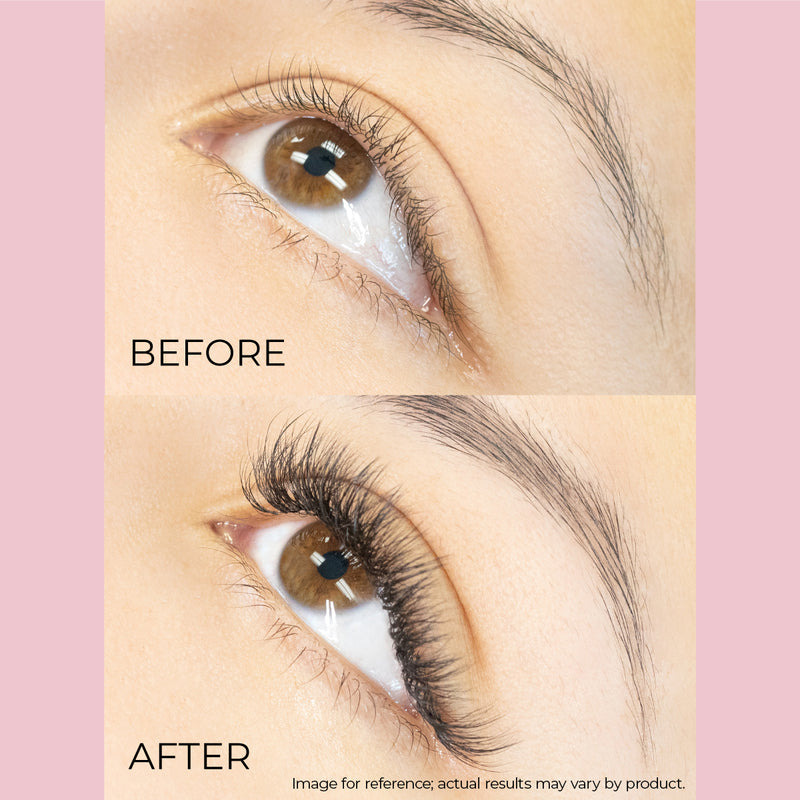 Before and after demonstration of Fairy Lashes on a model&