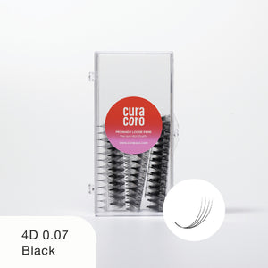 Curacoro 4D 0.07 black promade loose fans in clear case on white background