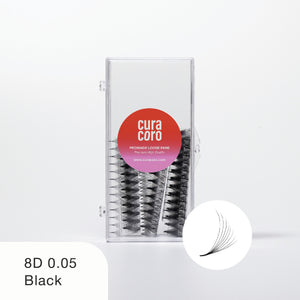 Curacoro 8D 0.05 black promade loose fans in clear case on white background