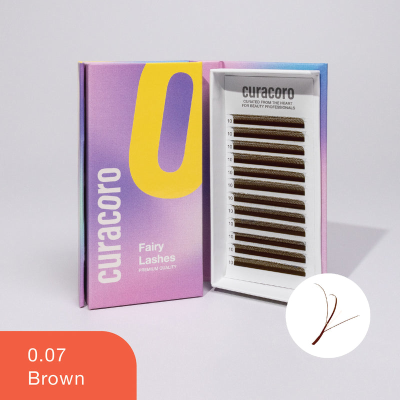 Brown Fairy Lashes 3D product in package with a close-up view of a lash in a circular inset