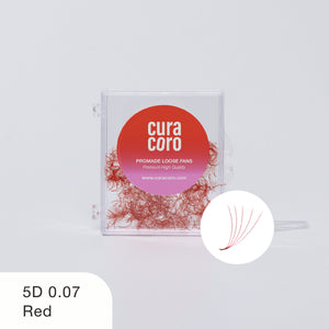 Curacoro 5D Promade Loose Fans, 0.07 thickness, red, in a clear box with a red label on a white background.