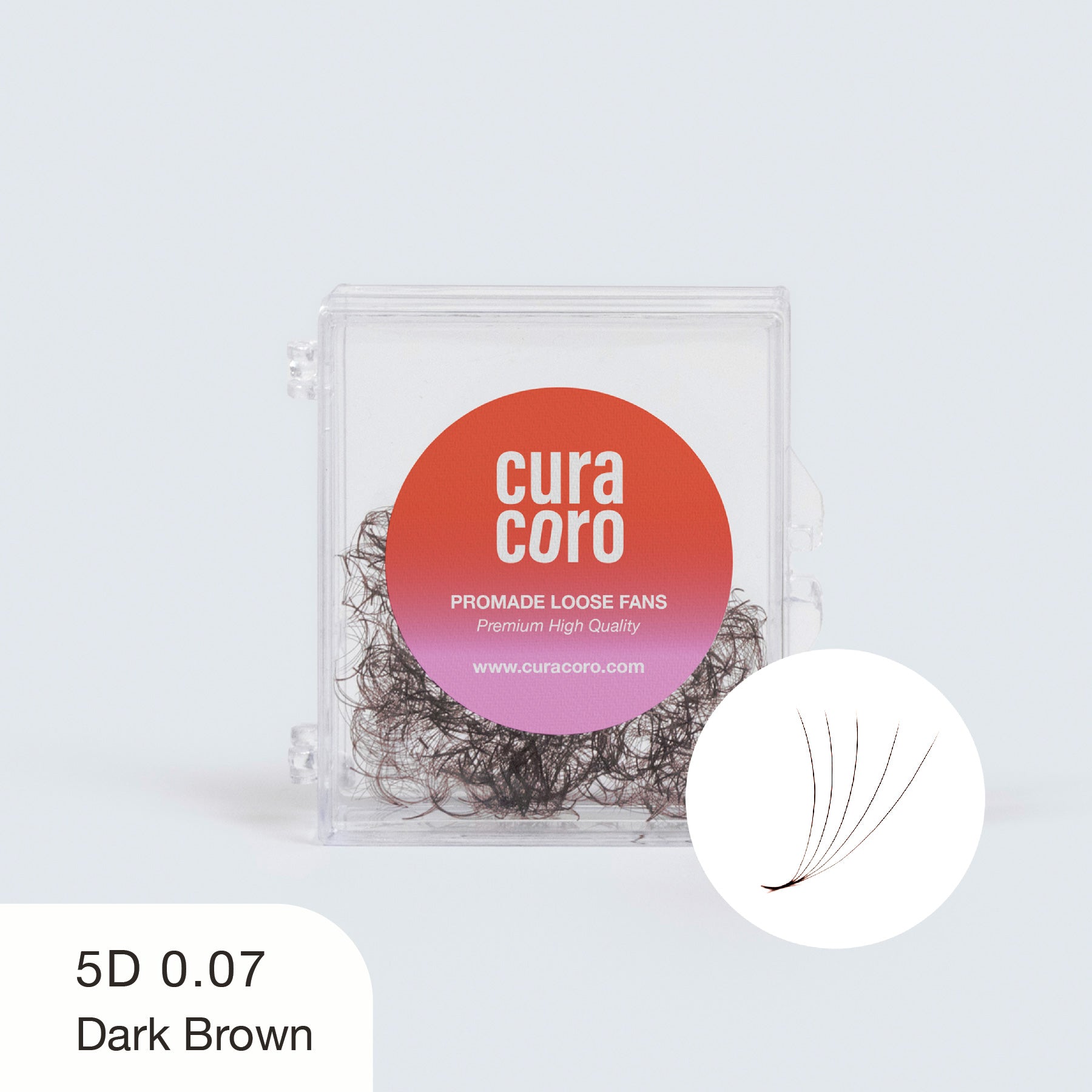 Curacoro Promade Loose Fans in 5D 0.07 Dark Brown provide premium-quality volume for natural, fluffy lash looks.