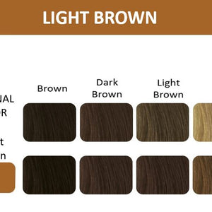 Color chart showcasing Thuya Bluish Black dye results on original hair shades: brown, dark brown, light brown, and blond.