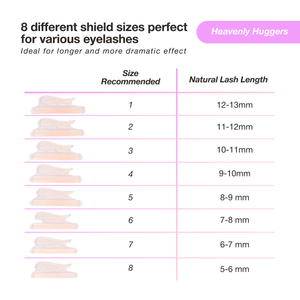 8 different shield sizes perfect for various eyelashes heavenly huggers