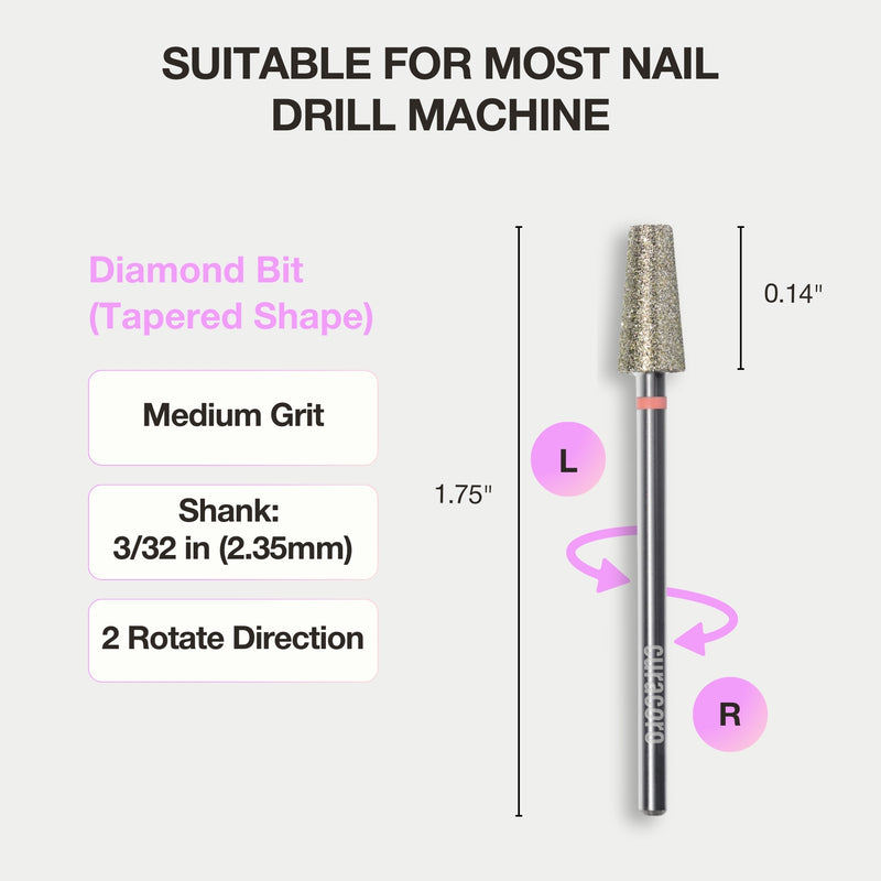 Cuticle Nail Drill Bit - Diamond Drill Bit 5.4mm (Tapered shape)- Medium