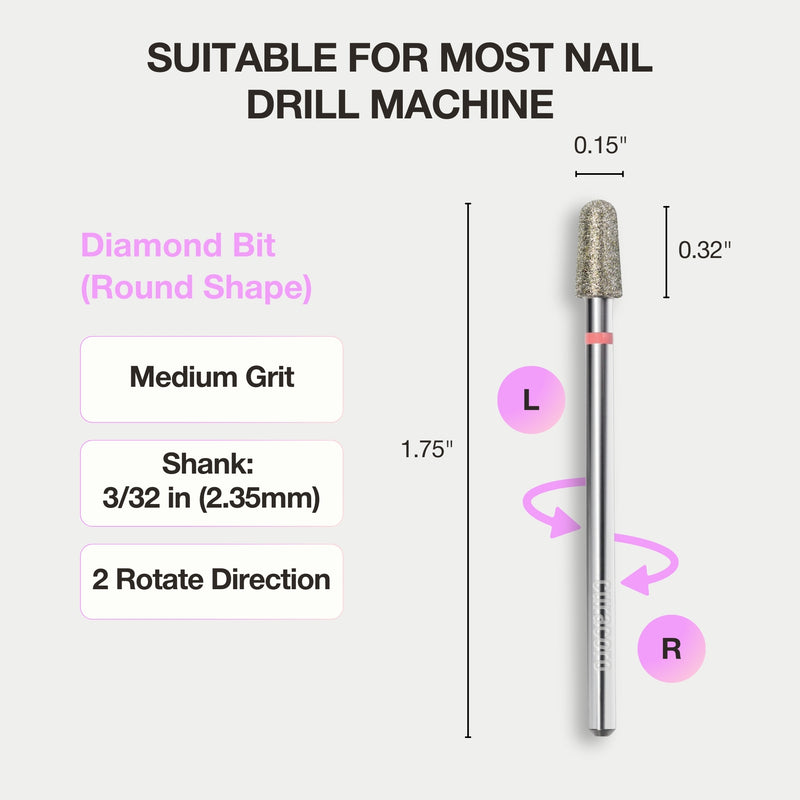 Cuticle Nail Drill Bit - Diamond Drill Bit 4.0mm Conical (Round Shape) - Medium