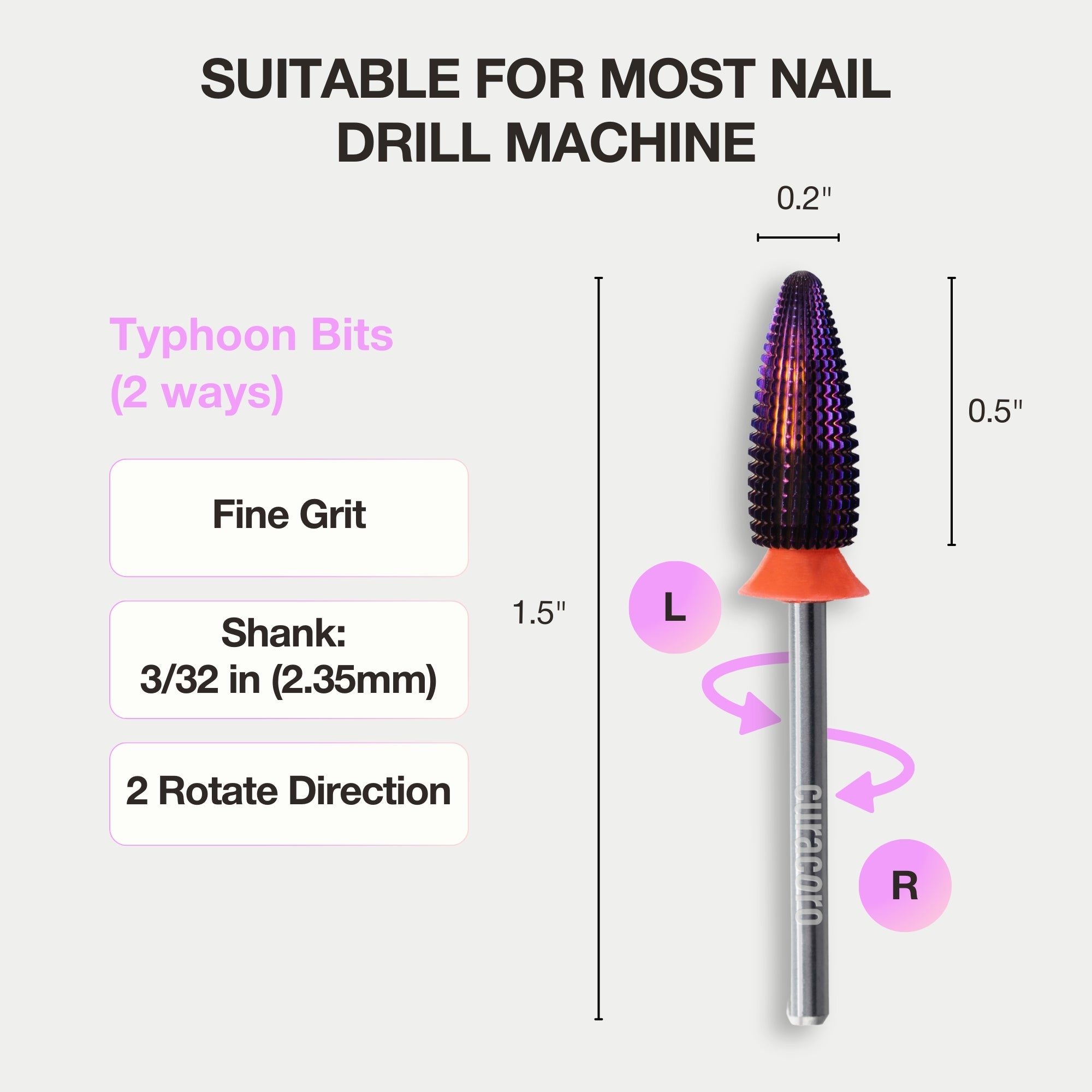 Nail Drill Bit - Typhoon Bits (2way) - (Fine) - 3/32"
