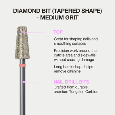 Cuticle Nail Drill Bit - Diamond Drill Bit 5.4mm (Tapered shape)- Medium