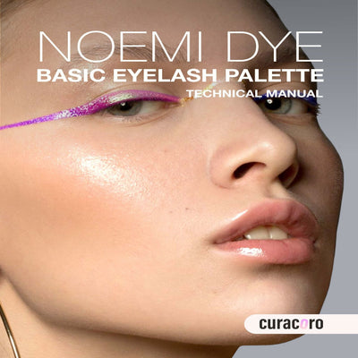 Noemi Dye Basic Eyelash Palette Manual cover with a close-up of a model's face and colorful eye makeup.