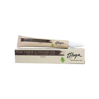 Thuya Vegan Eyebrow & Eyelashes Dye in Coffee provides a rich, natural brown tone for lashes and brows with a vegan-friendly formula.