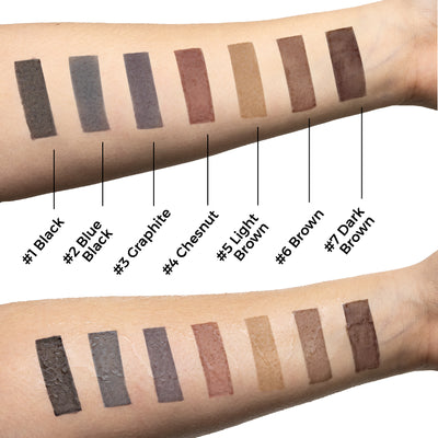 Brow and lash cream dye tint colour chart displayed on hands