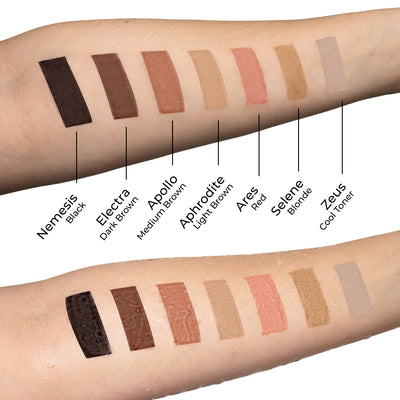 Brow shade colours displayed on hands