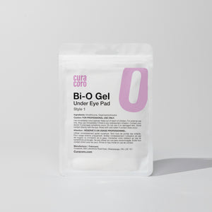 Under-eye gel pad package with "Curacoro Bi-O Gel style 1" text on a grey background.