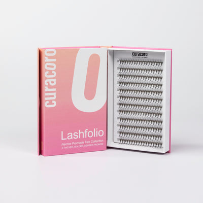 Lashfolio in front of a white background with an open case.