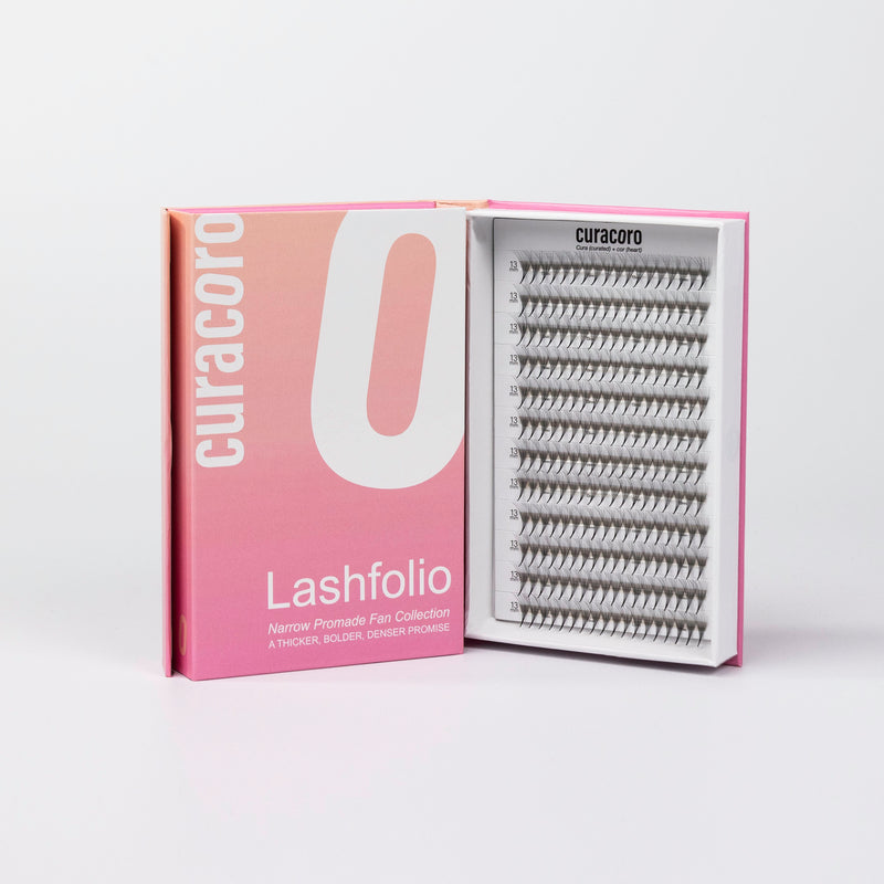 Lashfolio in front of a white background with an open case.