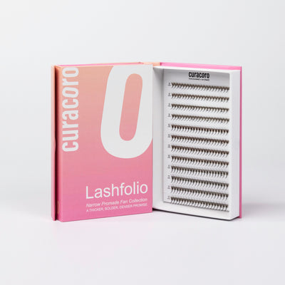 Lashfolio in front of a white background with an open case.