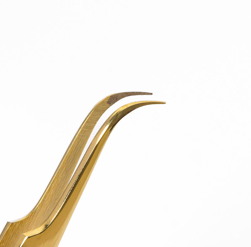 Curacoro Lash Extension Tweezer Gold style tip close up.