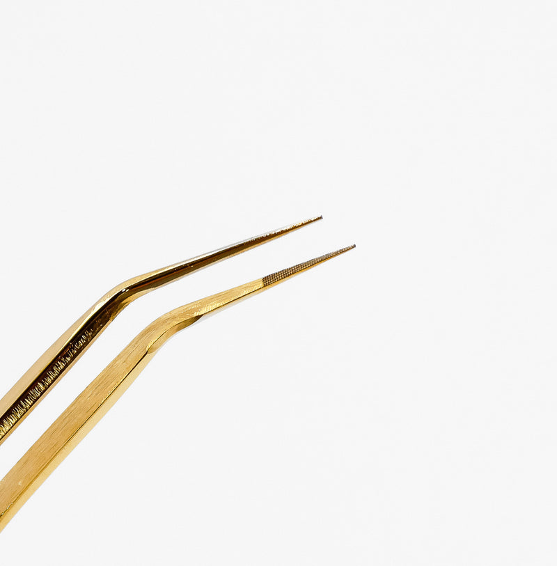 Curacoro Lash Extension Tweezer Gold style tip close up.