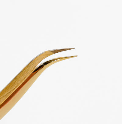 Curacoro Fan-Lash-Tic Tweezers Gold style close up.