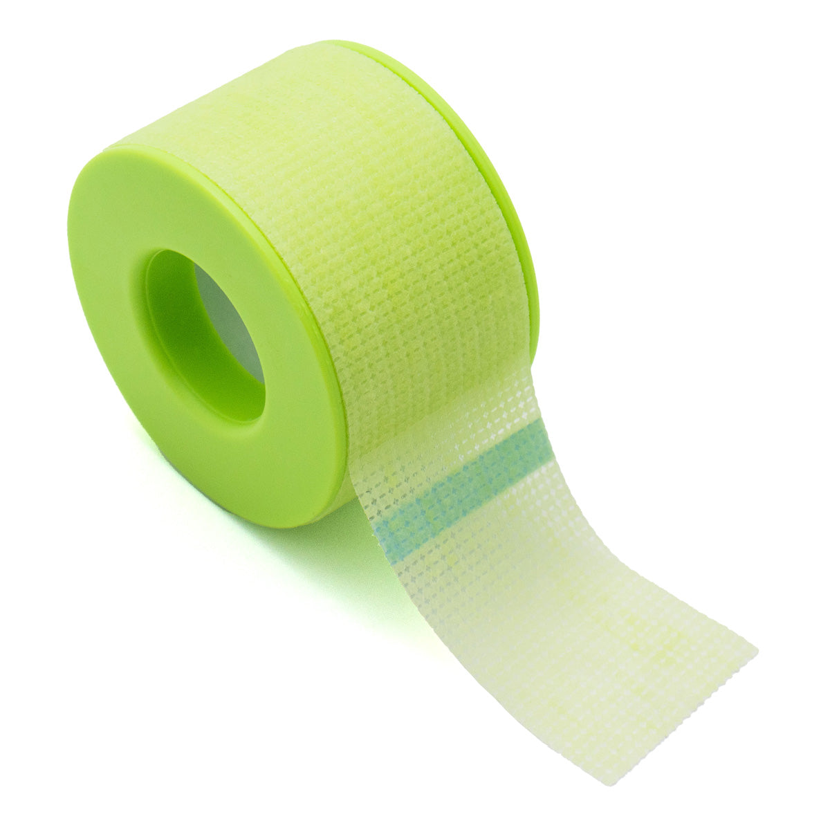Curacoro green eyelash extension big tape roll with soft silicone core, partially unrolled, displayed on white background